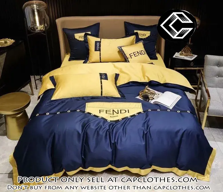 Fendi blue yellow luxury brand premium bedding set bedspread duvet cover set home decor cc4338600